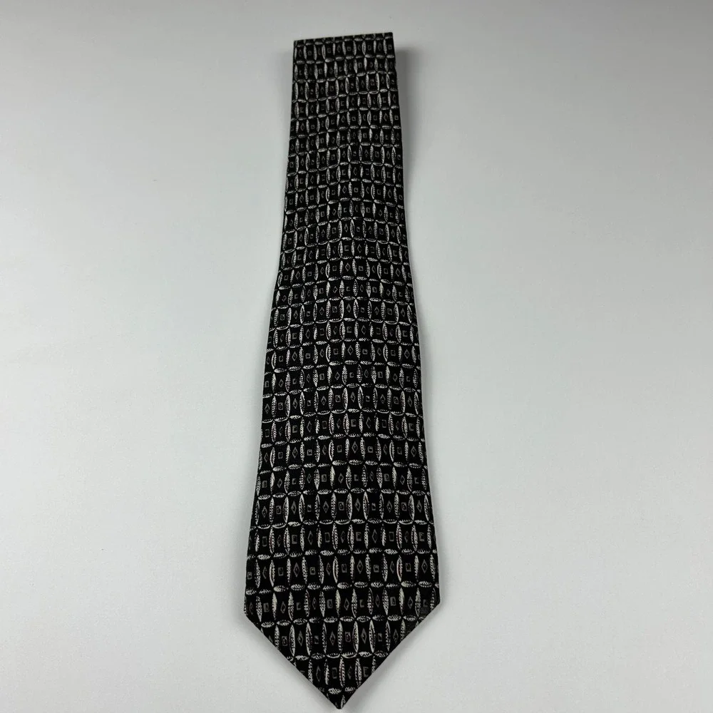 Robert Talbott Nordstrom XL‎ Black Geometric Silk Tie USA
